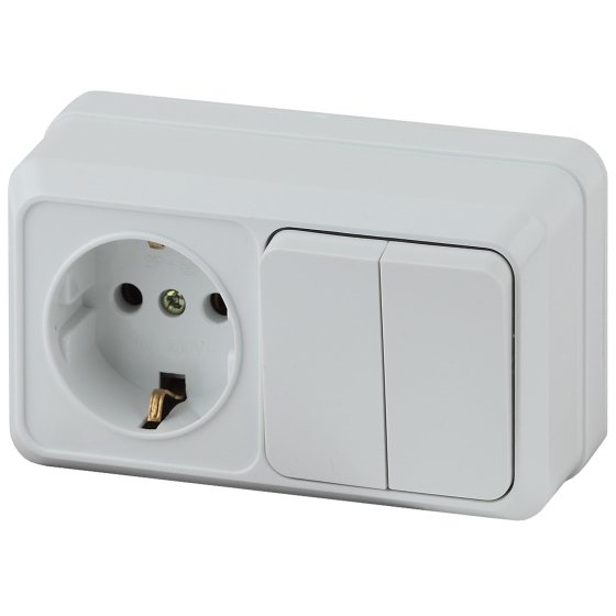 Фотография товара 'Эра Блок розетка с выключателем Intro Quadro 2-702-01 двойным горизонтальный 10(16)А-250В, IP20, ОУ, белый Б0053873'