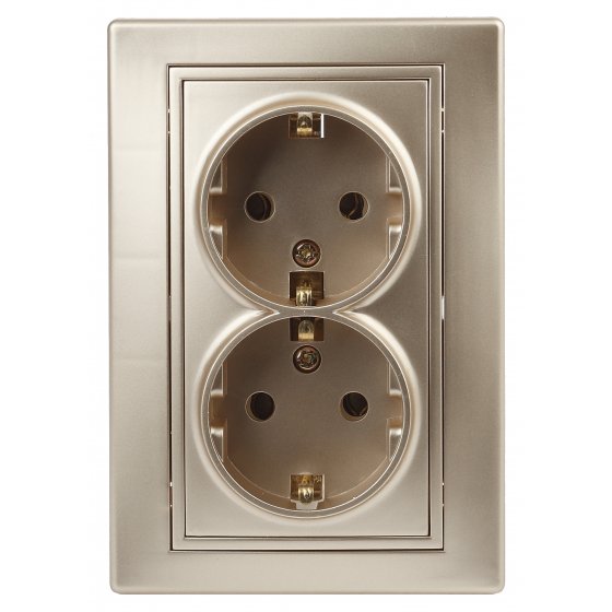 Фотография товара 'Эра Розетка 2X2P+E Schuko, 16А-250В, IP20, СУ, Plano, шампань (10/100/1200) Б0030071'