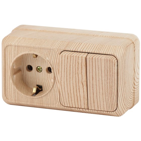 Фотография товара 'Эра Блок розетка с выключателем Intro Quadro 2-702-11 двойным горизонтальный 10(16)А-250В, IP20, ОУ, сосна Б0053880'