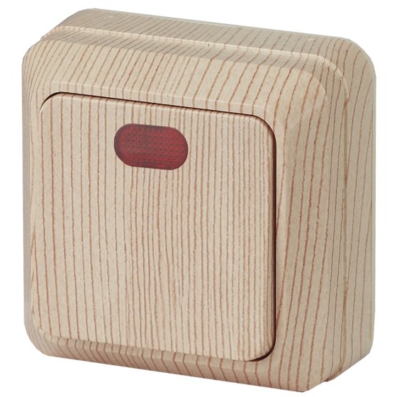 Фотография товара 'Эра Выключатель Intro Quadro 2-102-11 одноклавишный с подсветкой, 10А-250В, IP20, ОУ, сосна Б0053747'