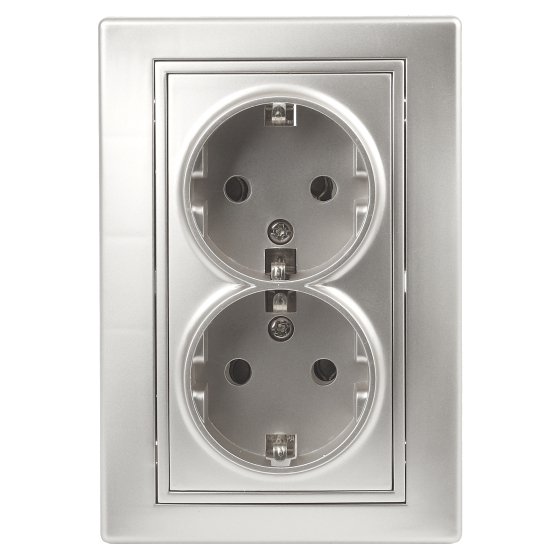Фотография товара 'Эра Розетка 2X2P+E Schuko, 16А-250В, IP20, СУ, Plano, алюминий (10/100/1200) Б0030070'