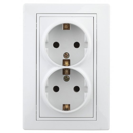 Фотография товара 'Эра Розетка 2X2P+E Schuko со шторками, 16А-250В, СУ, Al+Cu, Plano, белый (10/100/1200) Б0038597'