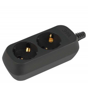 Фотография товара 'Эра Колодка ЭРА KX-2e-B 2 розетки с зазeмлением черная Б0061711'