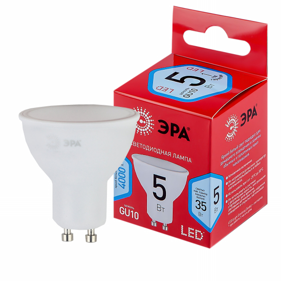 Фотография товара 'Эра Лампочка светодиодная RED LINE LED MR16-5W-840-GU10 Б0050689'