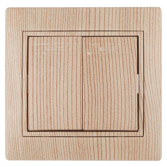 Фотография товара 'Эра Выключатель двойной, 10А-250В, IP20, СУ, Plano, сосна (10/200/2000) Б0030045'