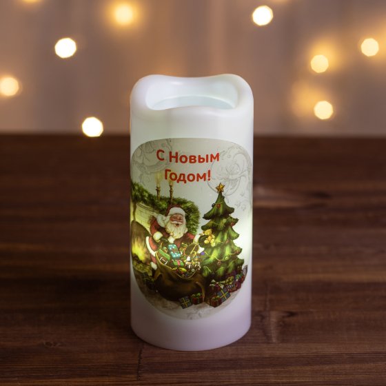 Фотография товара 'Эра Светодиодный проектор EGNDS -SK светильник новогодний Свеча Санта теплый свет LED 3*ААА 15 см Б0060551'