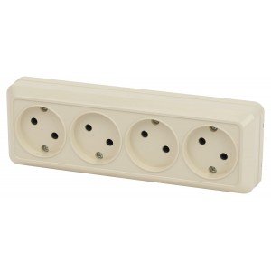 Фотография товара 'Эра Розетка Intro Quadro 2-207-02 четырехместная 4х2P, 16А-250В, IP20, открытой установки, слоновая кость Б0051129'