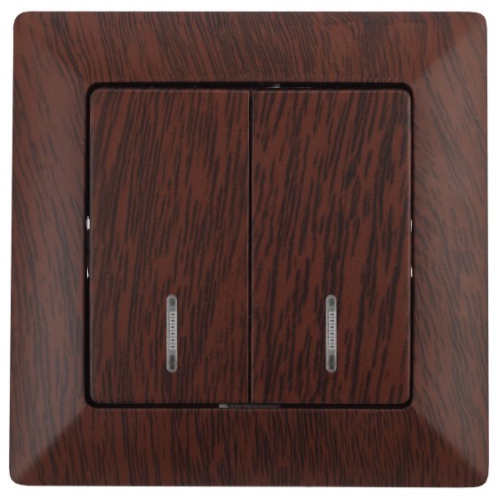 Фотография товара 'Эра Выключатель Intro Solo 4-105-10 двухклавишный с подсветкой, 10А-250В, IP20, СУ, венге Б0053599'