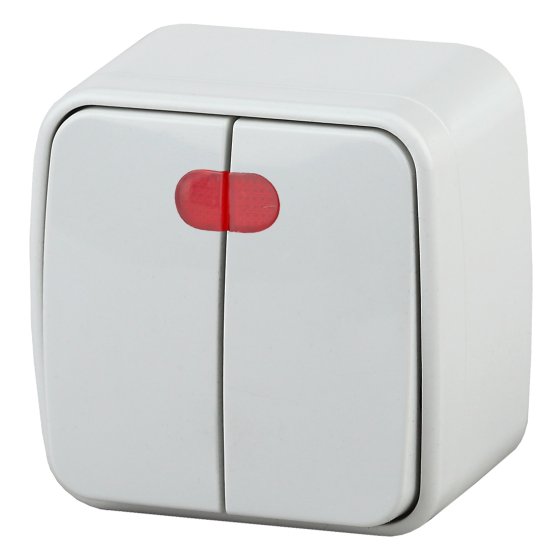 Фотография товара 'Эра Выключатель двойной с подсветкой, 10А-250В, IP20, ОУ, Polo, белый Б0036096'