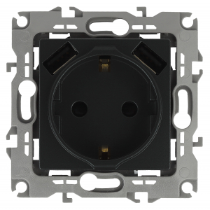 Фотография товара 'Эра Розетка 2P+E 16A-250В, штор. с 2xUSB 5В-3А Б0047871'