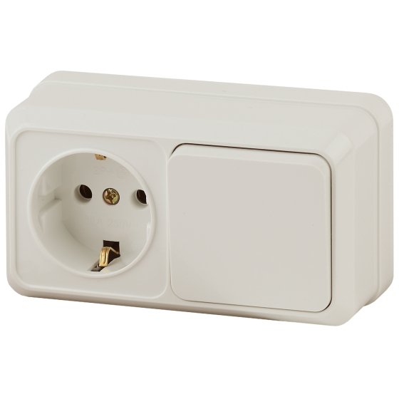 Фотография товара 'Эра Блок розетка с выключателем Intro Quadro 2-701-02 горизонтальный 10(16)А-250В, IP20, ОУ, слоновая кость Б0053866'
