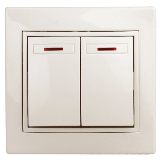 Фотография товара 'Эра Выключатель Intro Plano 1-105-02 двухклавишный с подсветкой, 10А-250В, IP20, СУ, слоновая кость Б0053775'