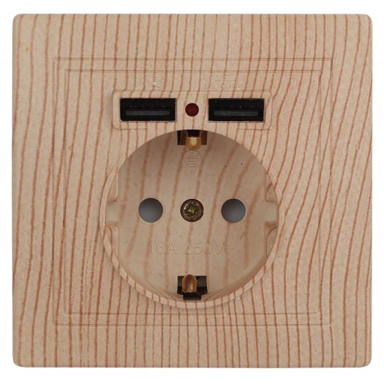 Фотография товара 'Эра Розетка+USB, IP20, СУ,Plano, сосна (10/100/2500) Б0043252'