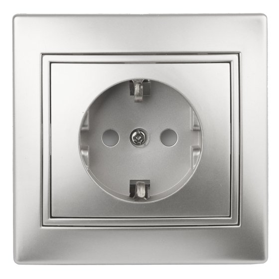 Фотография товара 'Эра Розетка 2P+E Schuko со шторками, 16А-250В, IP20, СУ, Plano, алюминий (10/200/2000) Б0030074'