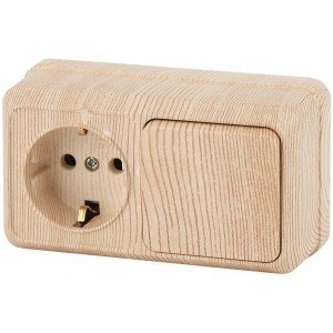Фотография товара 'Эра Блок розетка+выкл. гориз. 10(16)А-250В, IP20, ОУ, Quadro, сосна Б0036152'