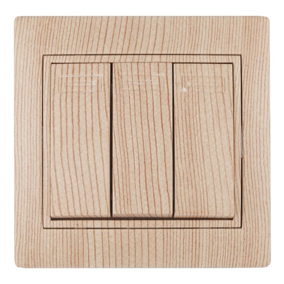 Фотография товара 'Эра Выключатель тройной, 10А-250В, IP20, СУ, Plano, сосна (10/200/2400) Б0030053'