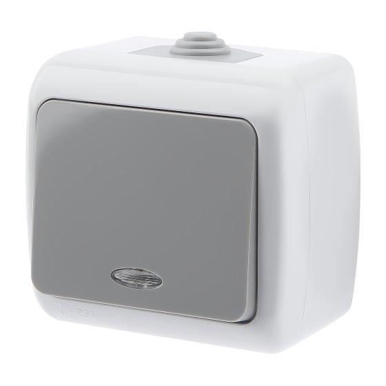 Фотография товара 'Эра Выключатель Intro Atlantic 5-102-03 с подсветкой, 10А-250В, IP54, открытой установки, серый Б0050941'