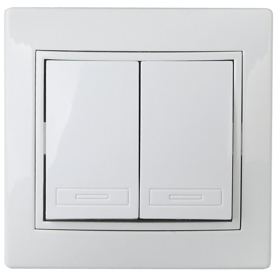 Фотография товара 'Эра Выключатель двойной, 10А-250В, IP20, СУ, Plano, белый (10/200/2400) Б0027601'