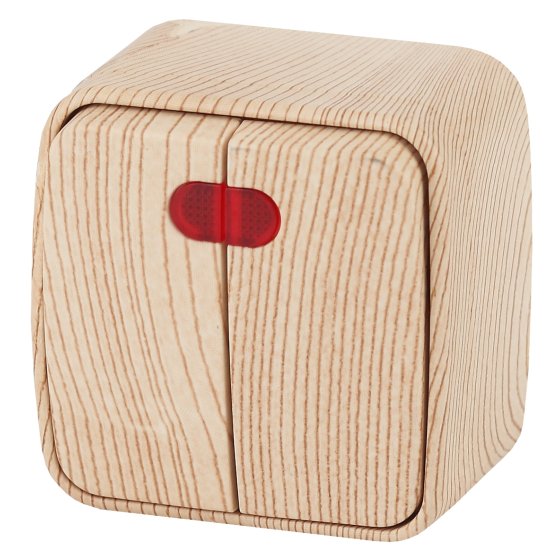 Фотография товара 'Эра Выключатель двойной с подсветкой, 10А-250В, IP20, ОУ, Polo, сосна (18/360/2880) Б0036106'