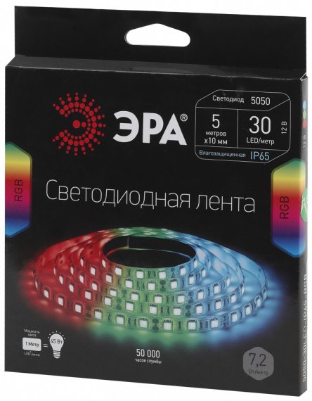 Фотография товара 'ЭРА LS5050-30LED-IP65-RGB-5m (50/1500) Лента светодиодная'