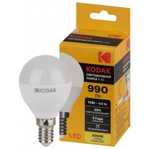 Фотография товара 'Эра Лампочка светодиодная Kodak LED KODAK P45-11W-830-E14 E14 / Е14 11Вт шар Б0057617'