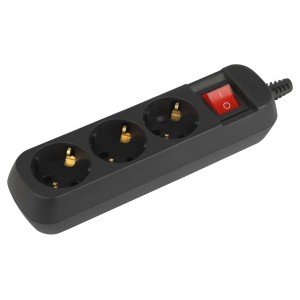 Фотография товара 'Эра Колодка ЭРА KX-3es-B 3 розетки с заземлением с выключателем черная Б0061723'