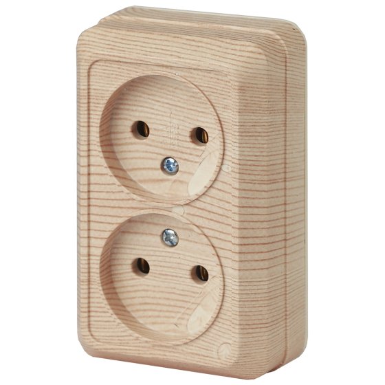 Фотография товара 'Эра Розетка Intro Quadro 2-203-11 двойная без заземления 2х2P, 16А-250В, IP20, ОУ, сосна Б0053798'