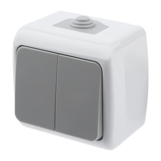 Фотография товара 'Эра Выключатель Intro Atlantic 5-104-03 двойной, 10А-250В, IP54, открытой установки, серый Б0050943'