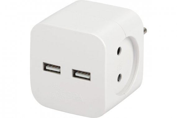 Фотография товара 'Эра Б0049531 Разветвитель электрический SP-2-USB-W на 2 розетки 220V + 2xUSB 2400mA'