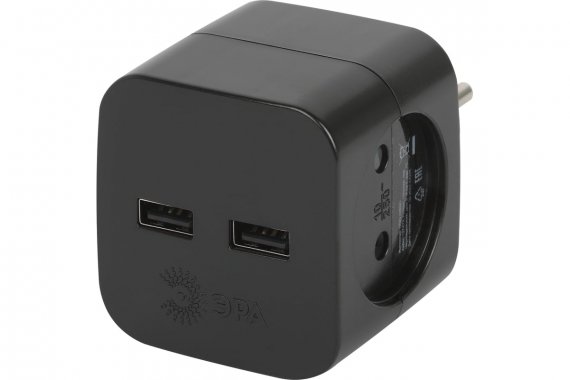 Фотография товара 'Эра Б0049535 Разветвитель электрический SP-2-USB-B на 2 розетки 220V + 2xUSB 2400mA'