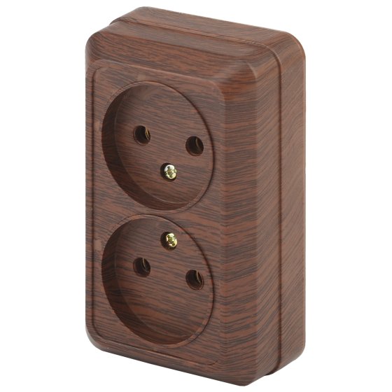 Фотография товара 'Эра Розетка Intro Quadro 2-203-10 двойная без заземления 2х2P, 16А-250В, IP20, ОУ, Quadro, венге Б0053796'