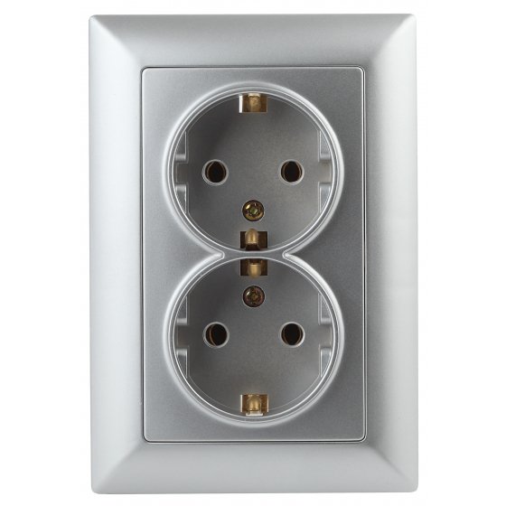 Фотография товара 'Эра Розетка 2X2P+E Schuko, 16А-250В, СУ, Solo, алюминий Б0043335'