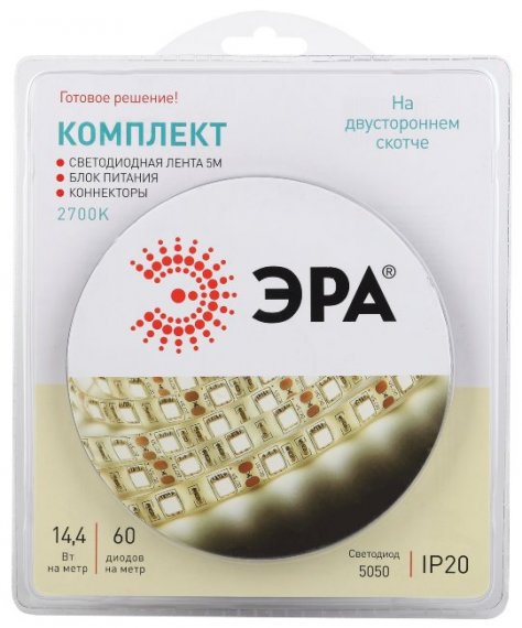 Фотография товара 'Эра Комплект светодиодной ленты ЭРА 5050kit-14,4-60-12-IP20-2700-5m Б0043066'