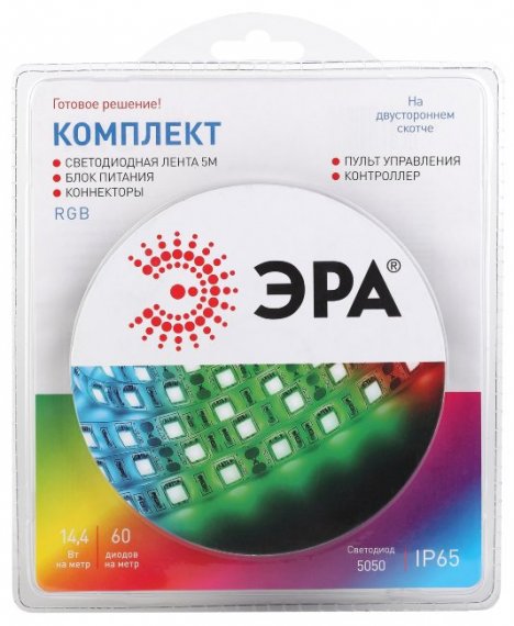Фотография товара 'Эра Комплект светодиодной ленты 5050kit-14,4-60-12-IP65-RGB-5m Б0043070'