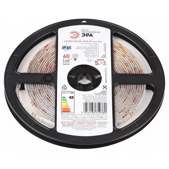 Фотография товара 'Эра Лента светодиодная LS2835-60LED-IP65-W-eco-5m Б0035590'