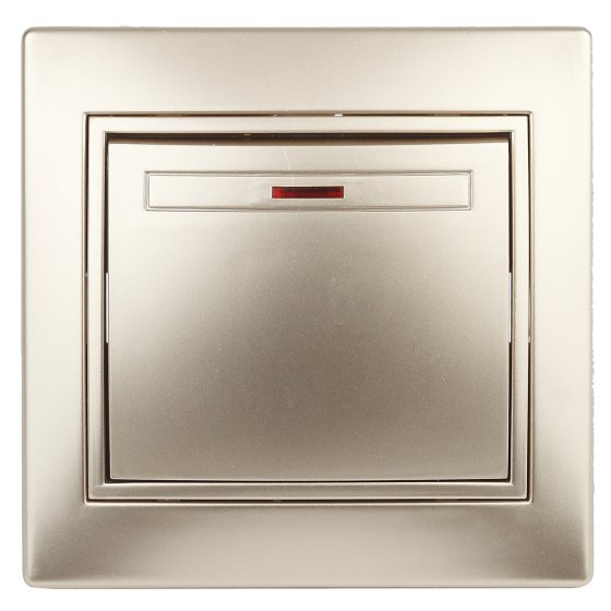 Фотография товара 'Эра Выключатель с подсветкой, 10А-250В, IP20, СУ, Plano, шампань (10/200/2400) Б0030035'
