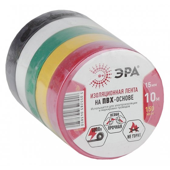Фотография товара 'Эра ПВХ-изолента 15мм*10м 5цветов C0038781'