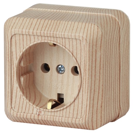 Фотография товара 'Эра Розетка Intro Quadro 2-202-11 с заземлением 2P+E Schuko, 16А-250В, IP20, ОУ, сосна Б0053790'