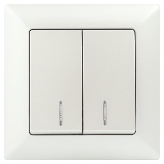 Фотография товара 'Эра Выключатель Intro Solo 4-105-06 двухклавишный с подсветкой, 10А-250В, IP20, СУ, перламутр Б0053598'