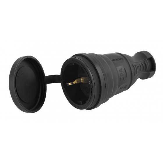 Фотография товара 'Эра Разъём каучуковый c/з прямой 16A IP44 черный Б0044541'