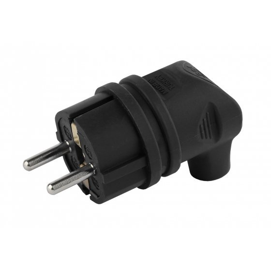 Фотография товара 'Эра Вилка каучуковая с/з 90град с кольцом 16A IP44 черная Б0044542'