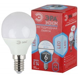 Фотография товара 'Эра Лампочка светодиодная RED LINE ECO LED P45-6W-840-E14 Е14 / E14 6Вт шар Б0020628'