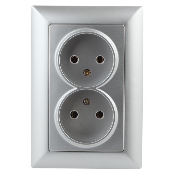 Фотография товара 'Эра Розетка Intro Solo 4-204-03 без заземления двойная 2х2P, 16А-250В, IP20, СУ, алюминий Б0053668'