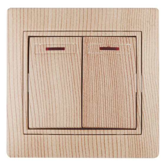 Фотография товара 'Эра Выключатель двойной с подсветкой, 10А-250В, IP20, СУ, Plano, сосна (10/200/2000) Б0030049'