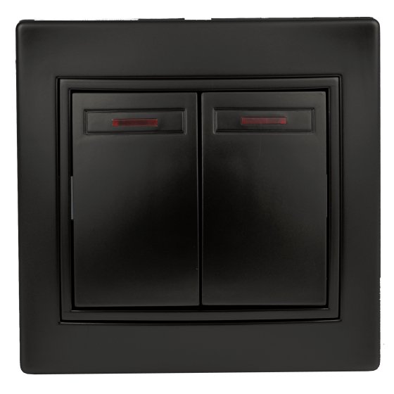 Фотография товара 'Эра Выключатель Intro Plano 1-105-05 двухклавишный с подсветкой, 10А-250В, IP20, СУ, антрацит Б0053780'