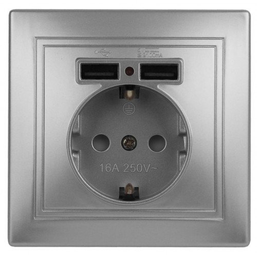 Фотография товара 'Эра Розетка+USB, IP20, СУ, Plano, алюминий (10/100/2400) Б0043249'