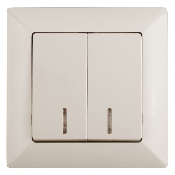 Фотография товара 'Эра Выключатель Intro Solo 4-105-02 двухклавишный с подсветкой, 10А-250В, IP20, СУ, слоновая кость Б0053594'