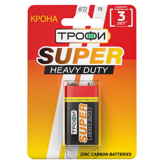 Фотография товара 'Эра Батарейки Трофи 6F22-1BL SUPER HEAVY DUTY Zinc Б0023144'