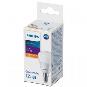 Фотография товара 'Эра Лампочка светодиодная Philips Ecohome LED P45 5Вт 2700К Е14/E14 шар Б0054030'