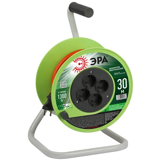 Фотография товара 'Эра Удлинитель силовой RP-4-2x0.75-30m на пластиковой катушке без заземления 4 розетки 30м ПВС 2х0,75мм2 Б0059780'